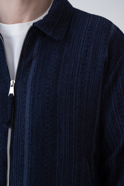 İLKCET MODA Men's Navy Blue Ethnic Patterned Oversize Short Jacket