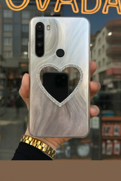 OVADA Xiaomi Redmi Note 8 Uyumlu Aynalı Kalp Desenli Taşlı Kılıf