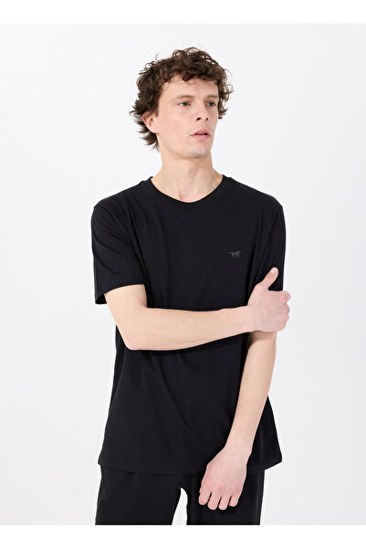 Mustang Bisiklet Yaka Baskılı Siyah Erkek T-Shirt M5SM-TST1297