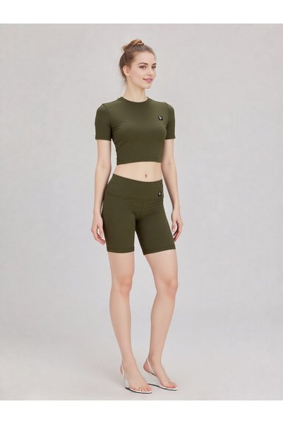 Keep Risen Women's High Waist Gathering Biker Shorts Short Sports Leggings