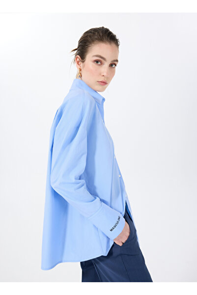 Sorbe Bol Kesim Gömlek Yaka Mavi Kadın Gömlek THE BOYISH SHIRT 4004