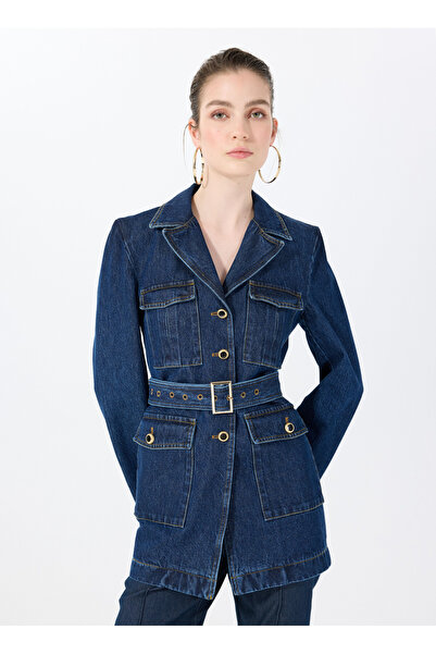Sorbe Lacivert Kadın Denim Ceket MILITARDENIMJACKET2014