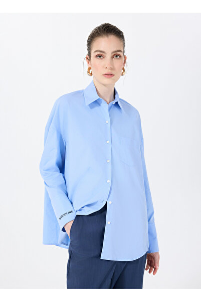 Sorbe Bol Kesim Gömlek Yaka Mavi Kadın Gömlek THE BOYISH SHIRT 4004