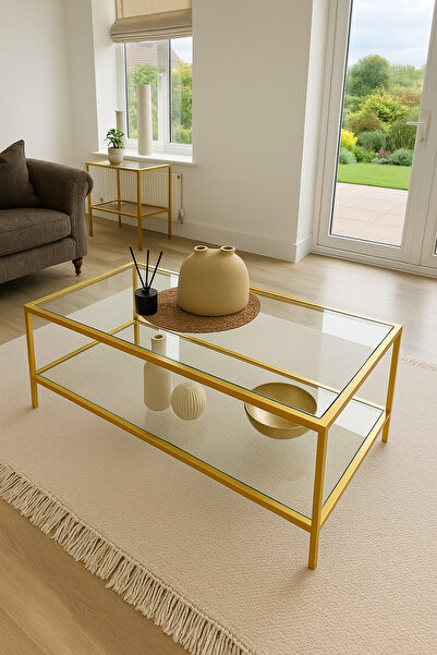 AVİBO HOME Mira Gold Orta sehpa Şeffaf Cam