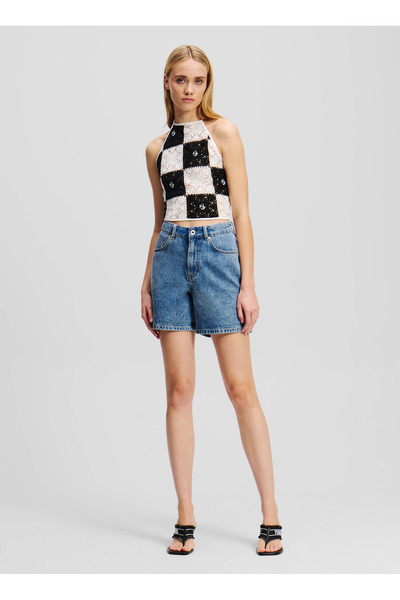 Karl Lagerfeld Jeans Yüksek Bel Normal Mavi Kadın Denim Şort A2W10041