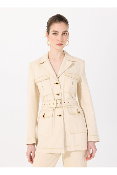 Sorbe Ekru Kadın Denim Ceket MILITARDENIMJACKET2014