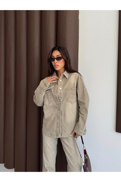 XRAY JEANS Дамски дънки с дълги копчета и джобове, кремаво палто