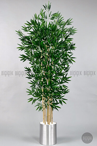 BİÇİÇEK Yapay Bambu Ağacı 180cm Metal Saksıda Yoğun Yapraklı 7 Dallı