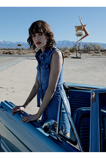 Mustang Mavi Kadın Yıkamalı Denim Elbise M5SL-ELB1359