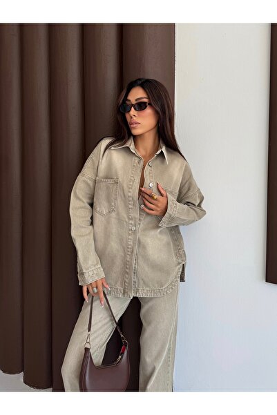 XRAY JEANS Дамски дънки с дълги копчета и джобове, кремаво палто