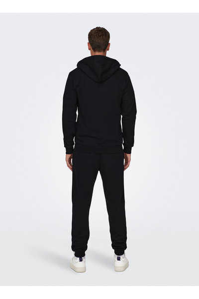 Only & Sons Μαύρο ανδρικό φούτερ με κουκούλα ONSCERES ZIP THR. Φούτερ με κουκούλα NOOS