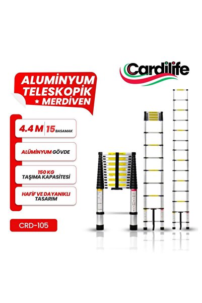 CARDİLİFE Teleskopik Alüminyum Merdiven 4.4 mt 15 Basamaklı