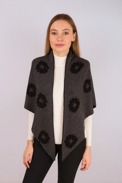 Sebir Moda Floral Patterned Double-Sided Knitwear Triangle Shawl