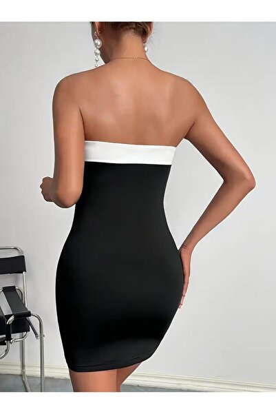 Olyssia Γυναικείο φόρεμα με λεπτομέρεια στράπλες με μαύρη ρίγα - Ελαστικό στο σώμα | Νυχτερινή & πάρτι κομψότητα σε σέξι απλό στυλ