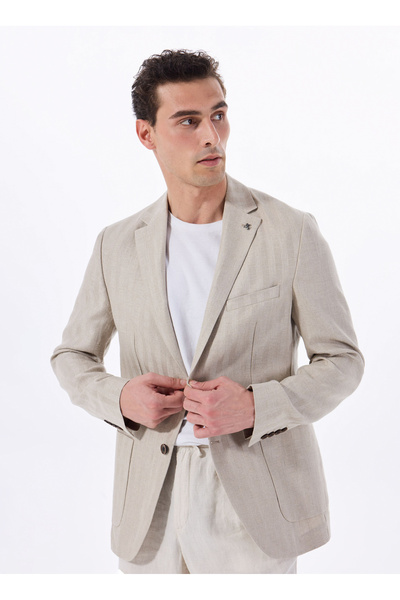 Fabrika Vizon Erkek Basic Armürlü %100 Keten Ceket F5SM-CKT 2560