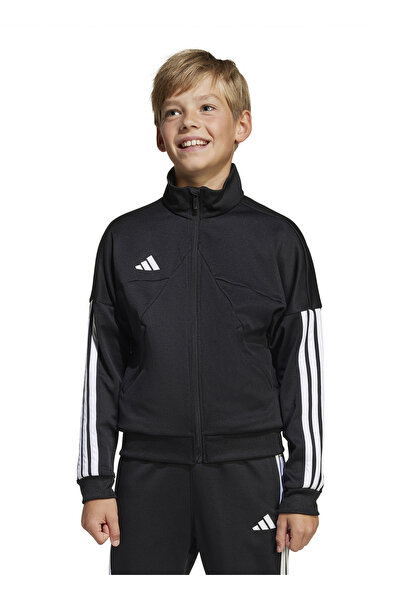 adidas Fermuarlı Yaka Çizgili Siyah - Beyaz Kız Çocuk Eşofman Üstü JI6174-J H...