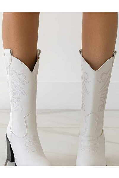 POTEEN Ptc Mena Kadın Western Kovboy Nakışlı Topuklu Bot