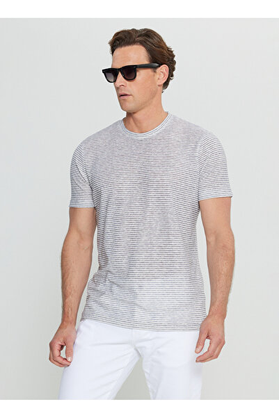 ALTINYILDIZ CLASSICS Ανδρικό μπλουζάκι Sixstars Classics με ριγέ λευκό - μπλε ναυτικό ACE091252395_BZL