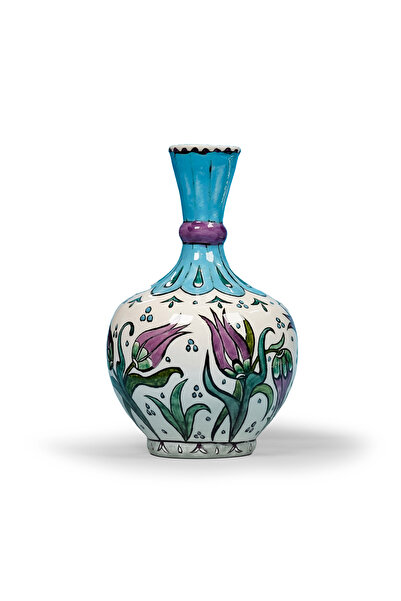 CFTC Tile & Ceramic El Yapımı İznik Çini Vazo – Mor Laleli & Çan Çiçeği Desenli