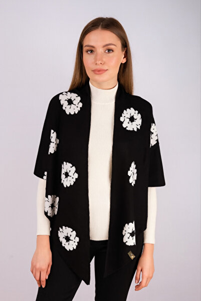 Sebir Moda Floral Patterned Double-Sided Knitwear Triangle Shawl