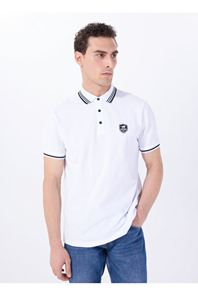 Mustang Nakışlı Beyaz Erkek Polo T-Shirt M5SM-TST1356
