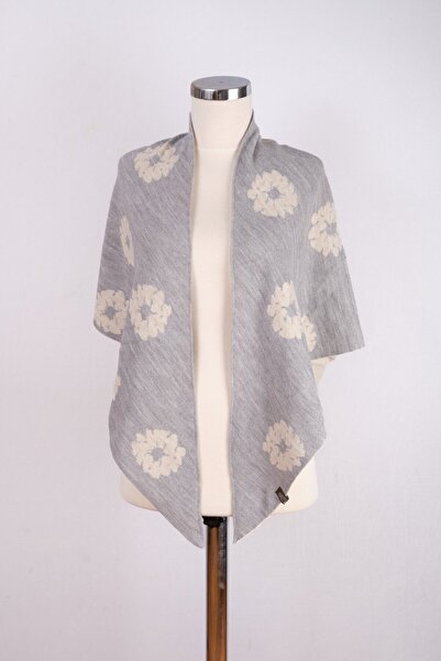 Sebir Moda Floral Patterned Double-Sided Knitwear Triangle Shawl