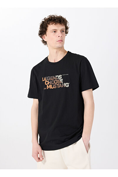 Mustang Bisiklet Yaka Baskılı Siyah Erkek T-Shirt M5SM-TST1302