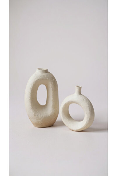 BKShape Skadi Grit – İskandinav Tarzı Doğal Dokulu İkili Dekoratif Vazo Seti