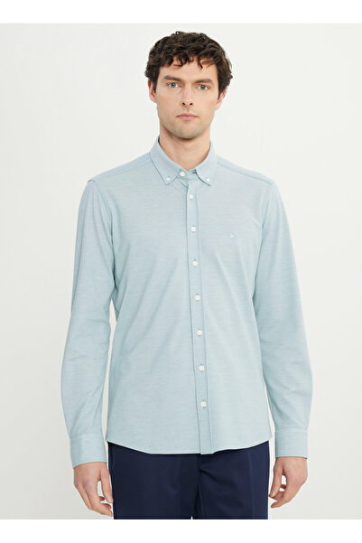 ALTINYILDIZ CLASSICS Altınyıldız Classics Slim Fit Düğmeli Yaka Petrol Erkek Gömlek ACE020252157_PET