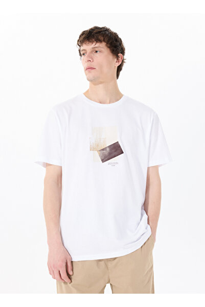 Mustang Bisiklet Yaka Baskılı Beyaz Erkek T-Shirt M5SM-TST1298