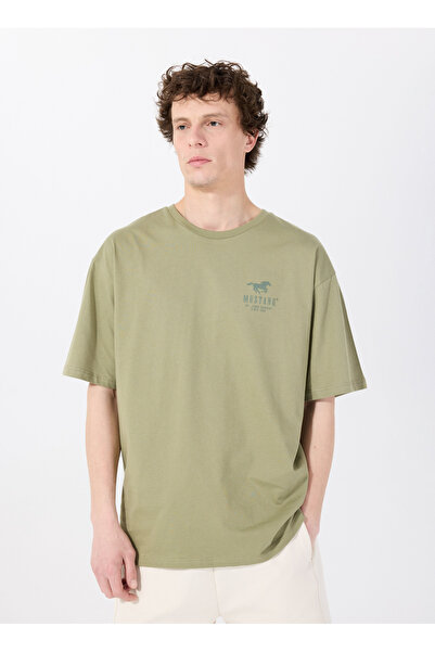 Mustang Bisiklet Yaka Baskılı Haki Erkek T-Shirt M5SM-TST1990