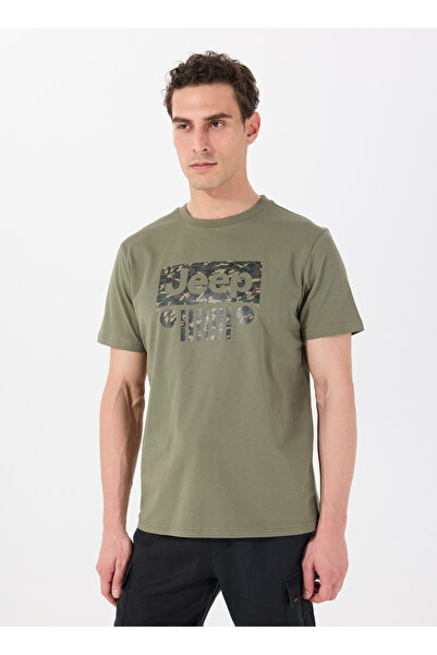 Jeep Bisiklet Yaka Baskılı Haki Erkek T-Shirt J5SM-TST7309