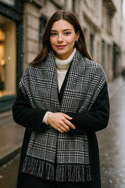 Luminos Butik Μαύρο καρό χειμωνιάτικο κασκόλ - Κομψότητα και ζεστασιά Σχεδιασμένο Sal1212