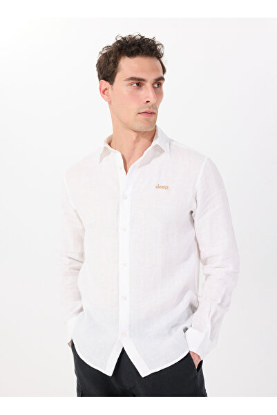 Jeep Relaxed Gömlek Yaka Düz Beyaz Erkek Gömlek J5SM-GML7227