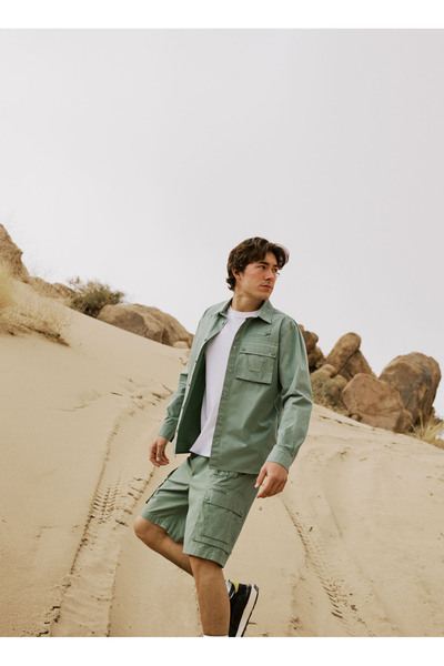 Discovery Expedition D5SM-GML3821 Açık Haki Relaxed Düz Erkek Gömlek