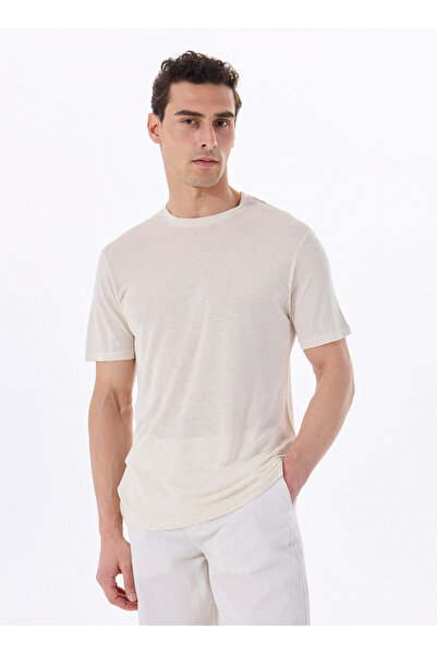 Fabrika Bisiklet Yaka Düz Bej Erkek T-Shirt F5SM-TST 2723