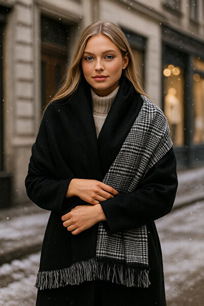 Luminos Butik Μαύρο καρό χειμωνιάτικο κασκόλ - Κομψότητα και ζεστασιά Σχεδιασμένο Sal1212