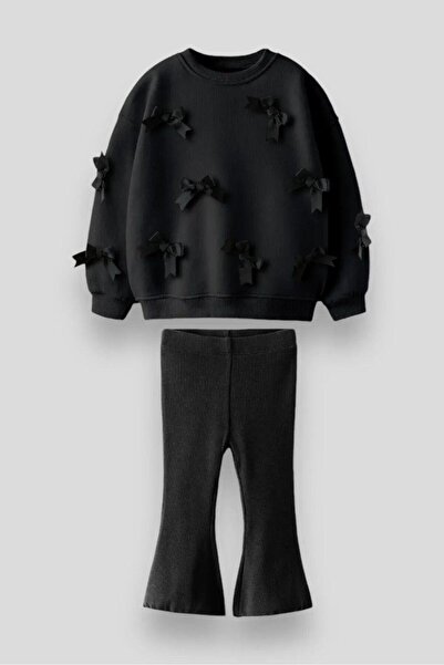 Magu Φιόγκος Λεπτομερές βαμβακερό φούτερ Ισπανικό κολάν κάτω-κορυφή σετ για κορίτσια