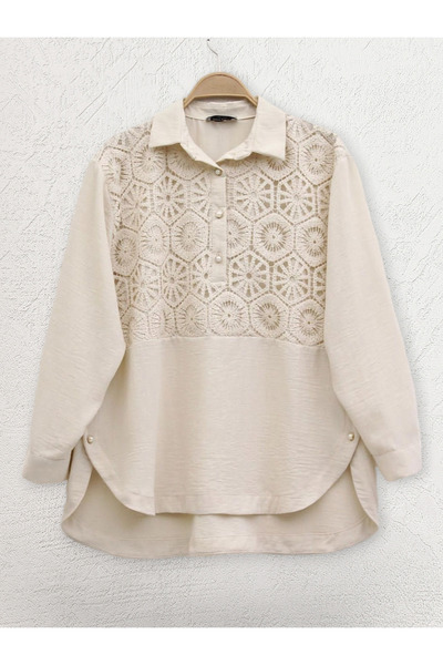HİJABAYA Dantel İşlemeli Eteği Düğme Detaylı Gömlek