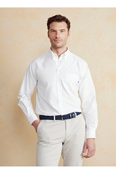 BROOKS BROTHERS Regular Fit Düğmeli Yaka Beyaz Erkek Gömlek BBSS25MSH008