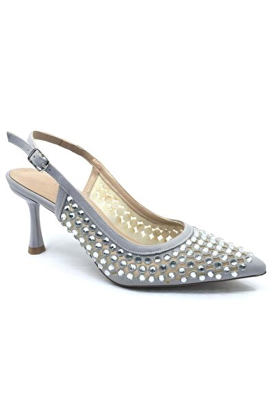 Kids Club Shoes Feles Open Back Emerald Stone Detailed Stiletto Women's Shoes...