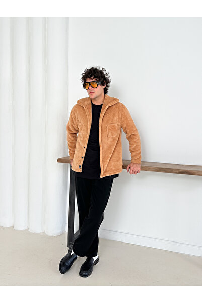 YONEZ MODA Jachetă maro Yonez Welsoft Plush pentru bărbați