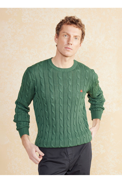 BROOKS BROTHERS Bisiklet Yaka Standart Saç Örgü Desenli Koyu Yeşil Erkek Kaza...