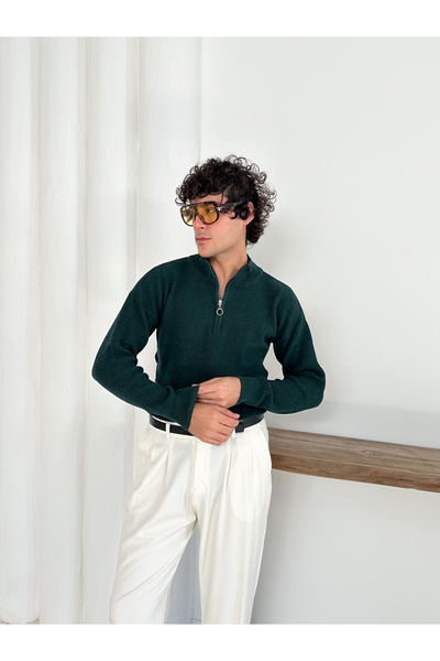 YONEZ MODA Pulover tricotat cu jumătate de fermoar model Thessaloniki