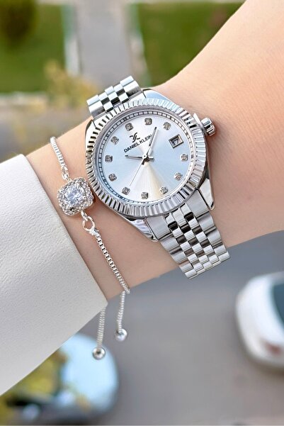 Daniel Klein Gümüş Renk Kadın Kol Saati ve Hediye Baget Bileklik