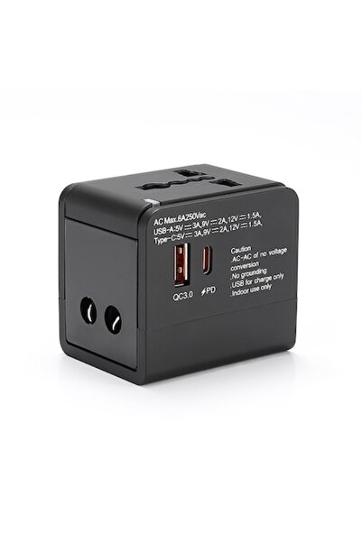 OEM Universal Travel Charger Adapter 3-in-1, USB-C + USB-A QC 3.0, Compatible UK/EU/US/AUS Black