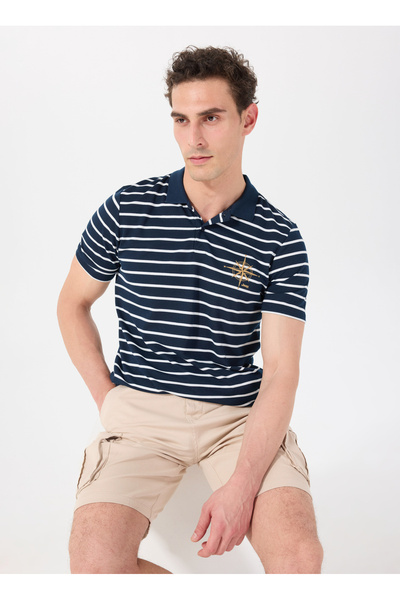 Jeep Çizgili Lacivert Erkek Polo T-Shirt J5SM-TST7317