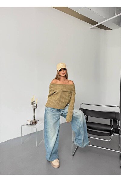 İLKCET MODA Thick Khaki Madonna Collar Knitwear Sweater