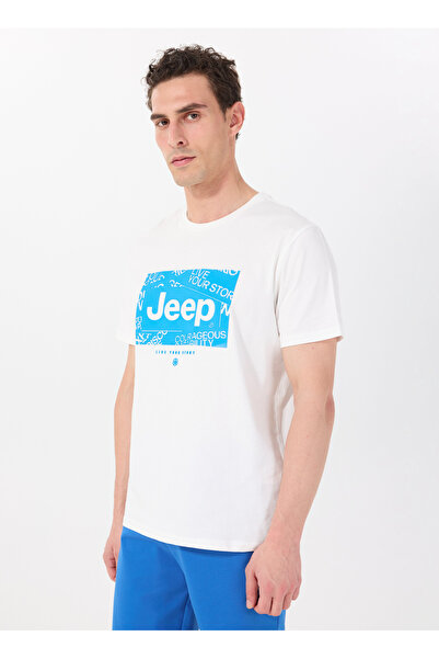 Jeep Bisiklet Yaka Baskılı Beyaz Erkek T-Shirt J5SM-TST7292