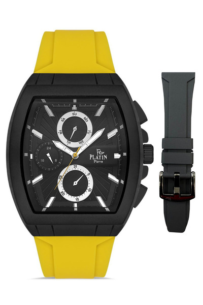 Platin Pierre Pl-1000Gd-Zr2 Silicone Cord Functions Active Square Men's Wrist...